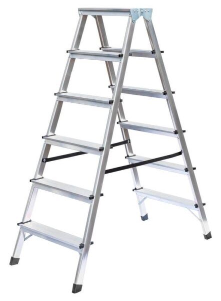 MUNK Stehleiter beidseitig 11166 silber 2x 6 Stufen, H: 129,0 cm