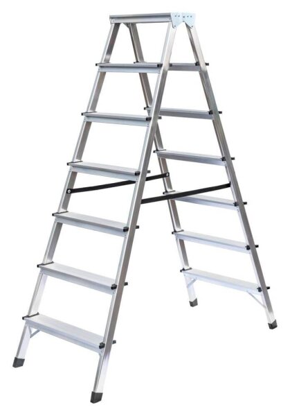 MUNK Stehleiter beidseitig 11167 silber 2x 7 Stufen, H: 151,0 cm