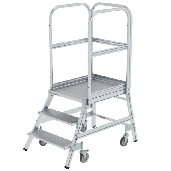 MUNK Podestleiter 50103 fahrbar silber 3 Stufen, H: 172,0 cm