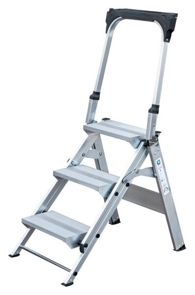 MUNK Stehleiter einseitig 53103 silber 3 Stufen, H: 126,0 cm