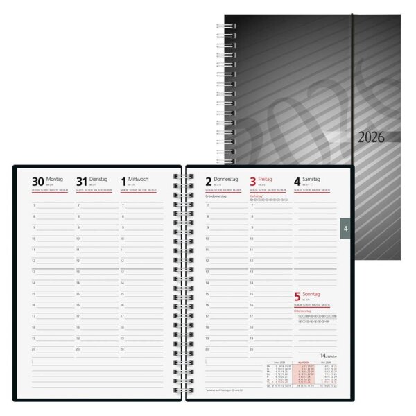rido idé Buchkalender mit Spirale 2026 anthrazit, 1 St.
