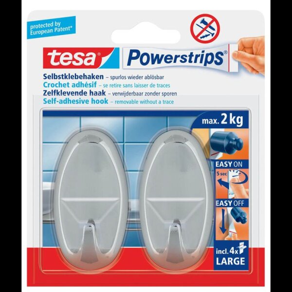 tesa Powerstrips Oval Large Klebehaken für max. 2,0 kg, 2,3 x 6,9 cm, 2 St.