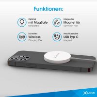 XLAYER Wireless Charging Pad Magnetic Induktive Ladestation weiß, Kabellänge: 1,5 m, 15 Watt
