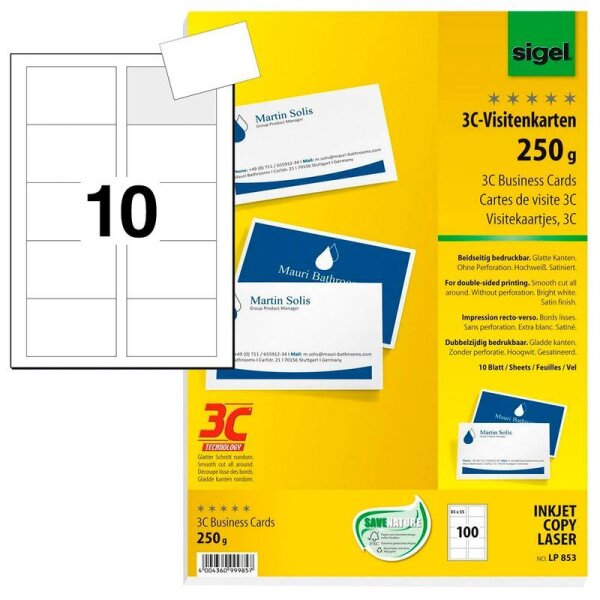 100 SIGEL Visitenkarten LP853 matt weiß 250 g/qm