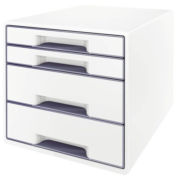 LEITZ Schubladenbox WOW CUBE  perlweiß/grau 5213-20-01, DIN A4 mit 4 Schubladen
