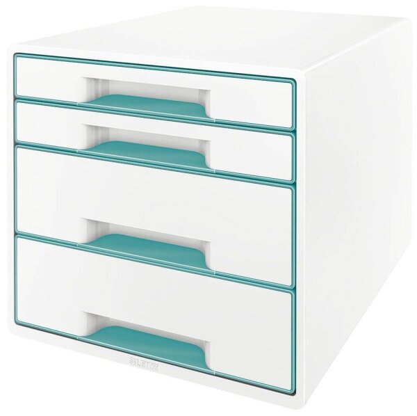 LEITZ Schubladenbox WOW CUBE  perlweiß/eisblau 5213-20-51, DIN A4 mit 4 Schublad