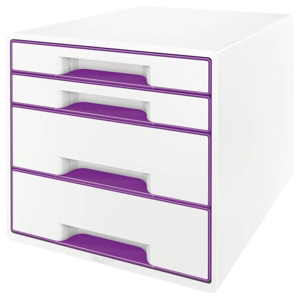 LEITZ Schubladenbox WOW CUBE  perlweiß/violett 5213-20-62, DIN A4 mit 4 Schublad