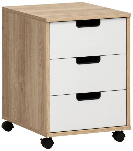MÖBELPARTNER Emmik Rollcontainer weiß-eiche, weiß 3 Auszüge 40,0 x 50,0 x 57,0 cm