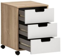 MÖBELPARTNER Emmik Rollcontainer weiß-eiche, weiß 3 Auszüge 40,0 x 50,0 x 57,0 cm