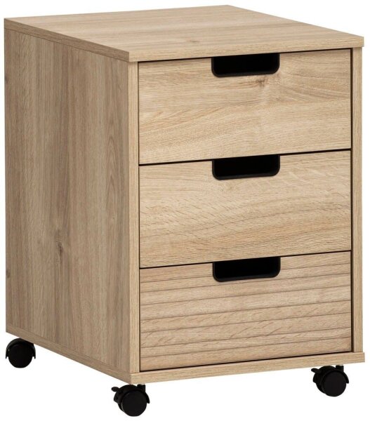 MÖBELPARTNER Emmik Rollcontainer weiß-eiche 3 Auszüge 40,0 x 50,0 x 57,0 cm