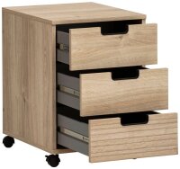 MÖBELPARTNER Emmik Rollcontainer weiß-eiche 3 Auszüge 40,0 x 50,0 x 57,0 cm