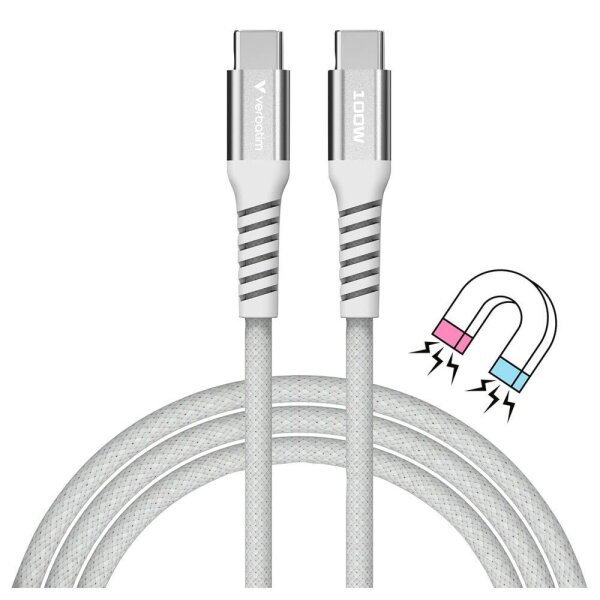 verbatim Sync & Charge Magnetkabel Ladekabel grau, Kabellänge: 1,2 m, 100 W