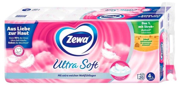 Zewa Toilettenpapier Ultra Soft 4-lagig, 20 Rollen