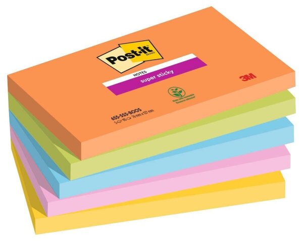 Post-it® Super Sticky Notes Bangkok Collection Haftnotizen extrastark farbsortiert, 5 Blöcke