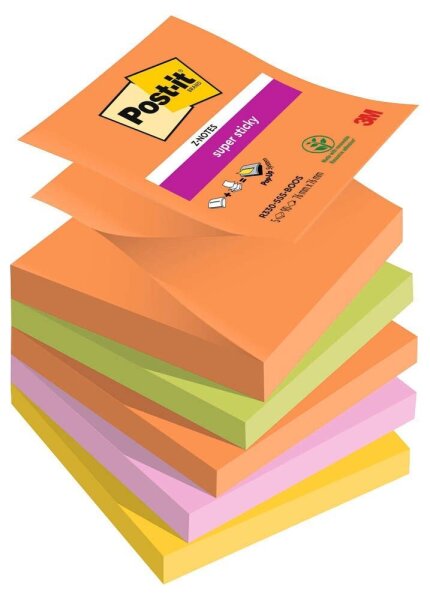 Post-it® Z-Notes Boost Haftnotizen extrastark farbsortiert, 5 Blöcke