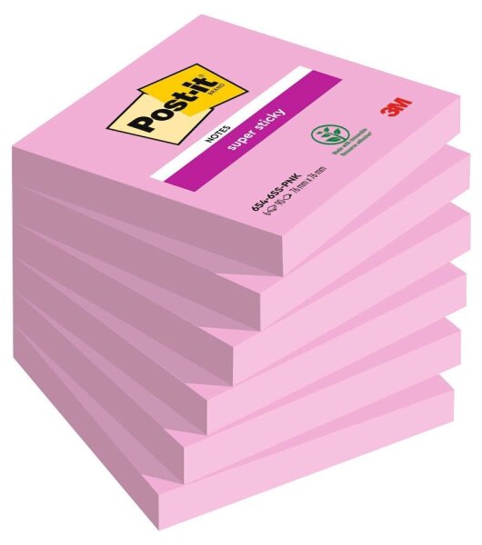 Post-it® Super Sticky Haftnotizen extrastark pink, 6 Blöcke
