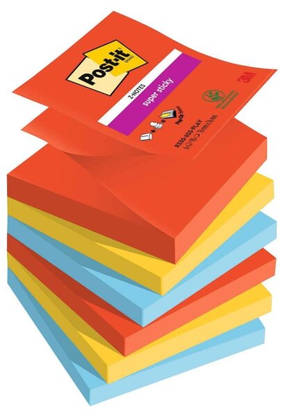 Post-it® Super Sticky Playful Haftnotizen extrastark farbsortiert, 6 Blöcke