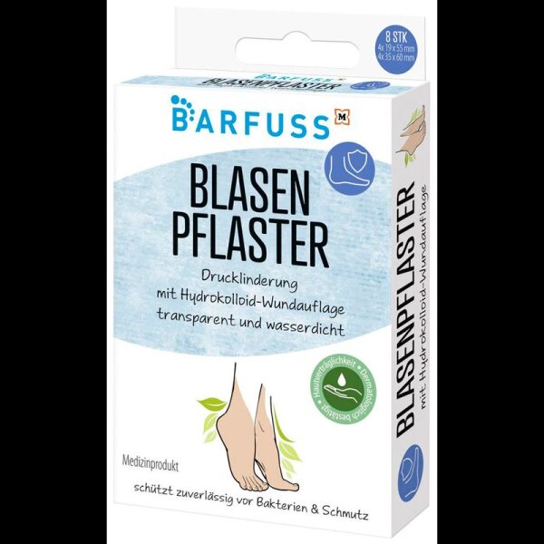 BARFUSS Blasenpflaster 2755796, Gr. 2 Größen (4 St. 1,9 x 5,5 cm und 4 St. 3,5 x 6,0 cm) transparent, 8 St.