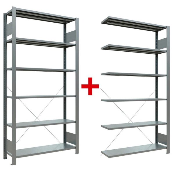 SCHULTE Weitspannregal-Set Multiplus 6 OH 17725+17728 silber 200,0 x 30,0 x 200,0 cm