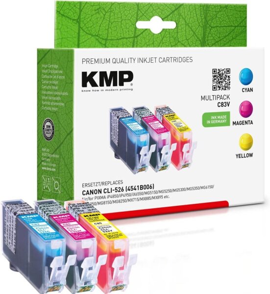 KMP C83V  cyan, magenta, gelb Druckerpatronen kompatibel zu Canon CLI-526 C/M/Y,