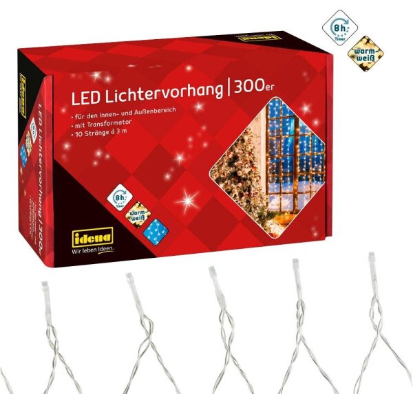 Idena 3,0 x 3,0 m LED Lichtervorhang transparent 3,0 m
