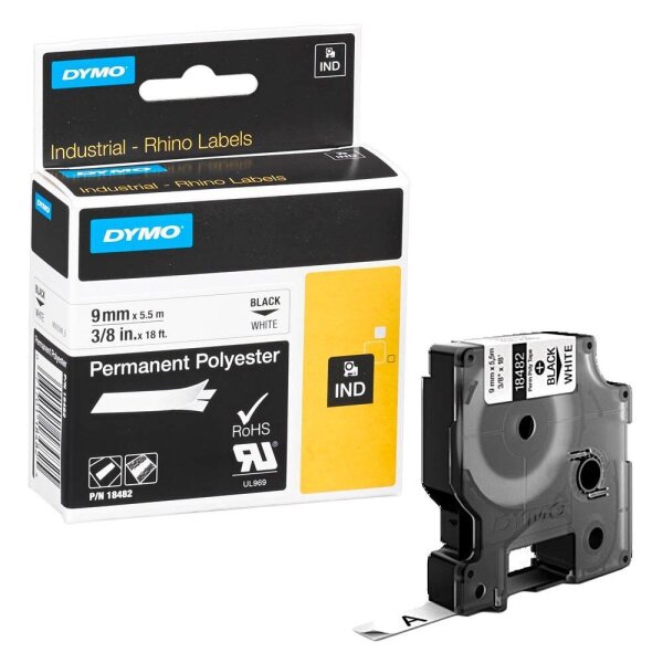 DYMO Schriftband RHINO  18482, 9 mm, schwarz auf weiß, 1 St.