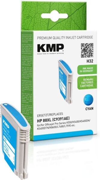 KMP H32 cyan Druckerpatrone kompatibel zu HP 88XL (C9391AE)