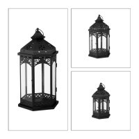 relaxdays ohne Leuchtmittel Laternen-Set schwarz 12,5/16,0/20,0 cm, 3 St.