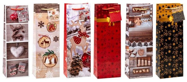 12 TSI Geschenktüten für Flaschen Weihnachten Serie 9 Motiv sortiert 12,0 x 36,0
