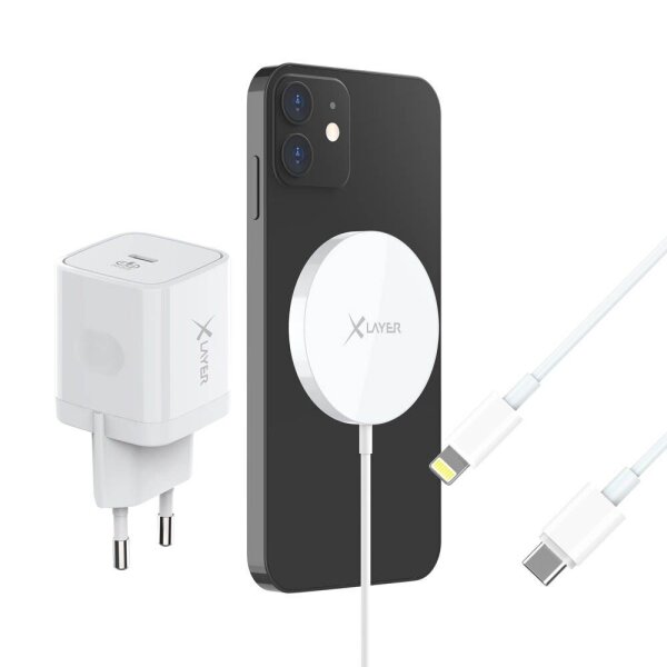 XLAYER Wireless Magnetic Starter Set Induktive Ladestation weiß, Kabellänge: 1,0 m, 15 Watt