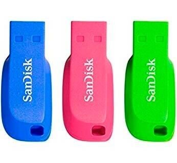 SanDisk USB-Sticks Cruzer Blade blau, grün, pink 16 GB, 3 St.