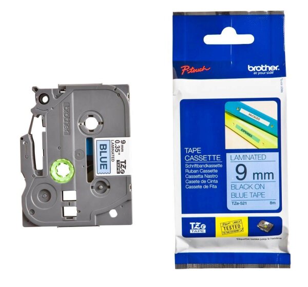brother Schriftband TZe-521 TZE521, 9 mm, schwarz auf blau, 1 St.