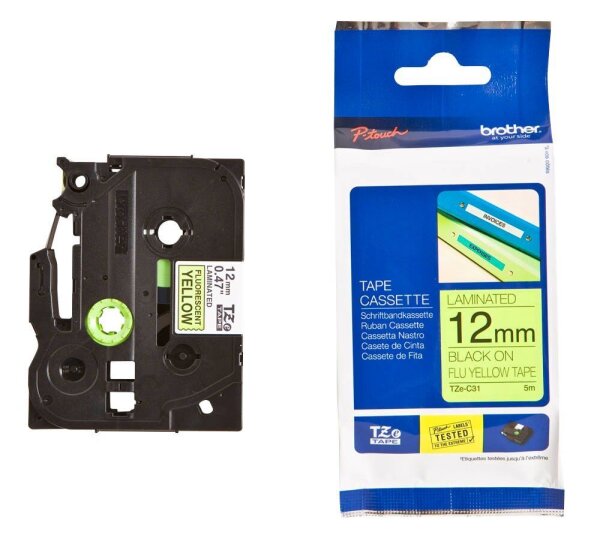 brother Schriftband TZe-C31 TZEC31, 12 mm, schwarz auf gelb, 1 St.