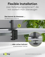 goobay Laptop-Monitor-Halterung Deluxe 74417 schwarz für 1 Monitor und 1 Notebook, Tischbohrung, Tischklemme