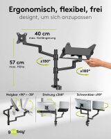 goobay Laptop-Monitor-Halterung Deluxe 74417 schwarz für 1 Monitor und 1 Notebook, Tischbohrung, Tischklemme