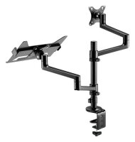 goobay Laptop-Monitor-Halterung Deluxe 74417 schwarz für 1 Monitor und 1 Notebook, Tischbohrung, Tischklemme