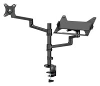 goobay Laptop-Monitor-Halterung Deluxe 74417 schwarz für 1 Monitor und 1 Notebook, Tischbohrung, Tischklemme