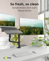 goobay Laptop-Monitor-Halterung Deluxe 74417 schwarz für 1 Monitor und 1 Notebook, Tischbohrung, Tischklemme