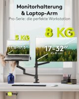 goobay Laptop-Monitor-Halterung Deluxe 74417 schwarz für 1 Monitor und 1 Notebook, Tischbohrung, Tischklemme
