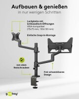 goobay Laptop-Monitor-Halterung Deluxe 74417 schwarz für 1 Monitor und 1 Notebook, Tischbohrung, Tischklemme