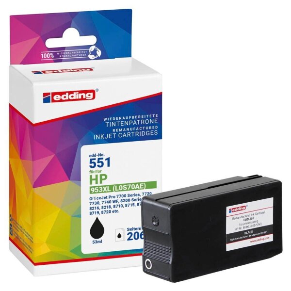 edding EDD-551 schwarz Druckerpatrone kompatibel zu HP 953XL (L0S70AE)