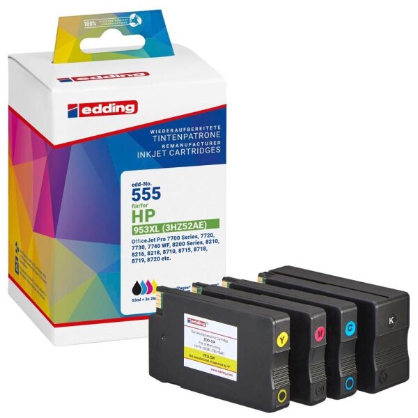edding EDD-555 schwarz, cyan, magenta, gelb Druckerpatronen kompatibel zu HP 953XL (3HZ52AE), 4er-Set