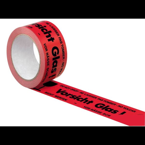 SUPRA Warnklebeband Vorsicht Glas! rot/schwarz 50,0 mm x 66,0 m 1 Rolle