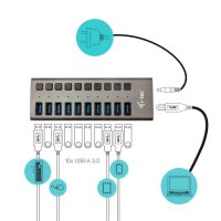 i-tec® USB-Hub USB 3.0 Charging 10-fach grau