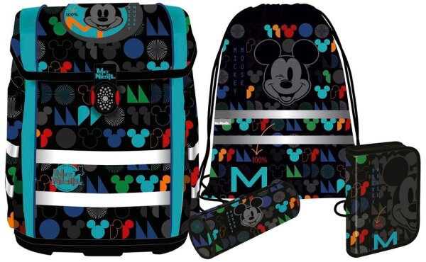 Mc®Neill Schulranzen-Set PERFECTO MICKEY MOUSE Kunstfaser schwarz/bunt bedruckt