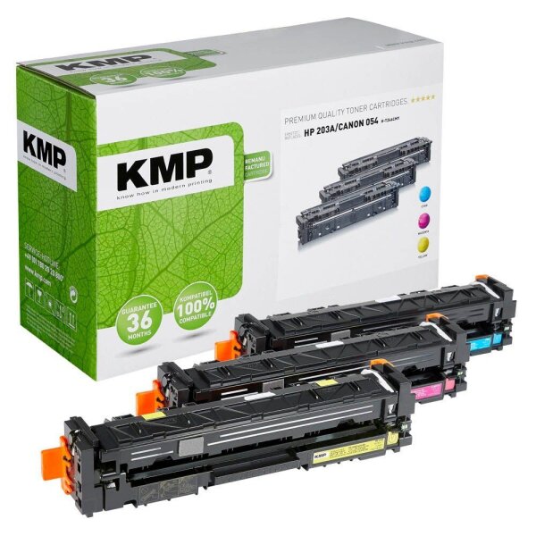 KMP H-T246CMY  cyan, magenta, gelb Toner kompatibel zu HP 203A; Canon  054(CF541A, CF542A, CF543A;  3023C002, 3022C002, 3021C002), 3er-Set