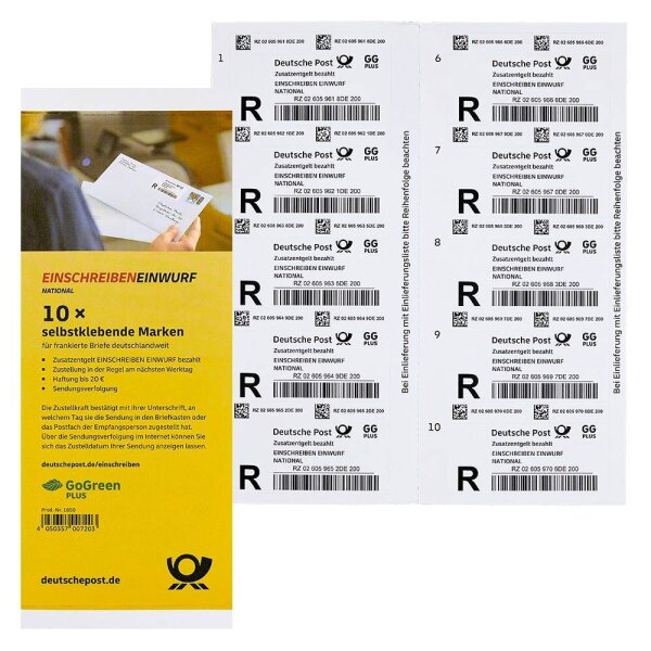Deutsche Post 2,35 € Einschreibenmarken "Einwurf" 1850 selbstklebend, 10 St.