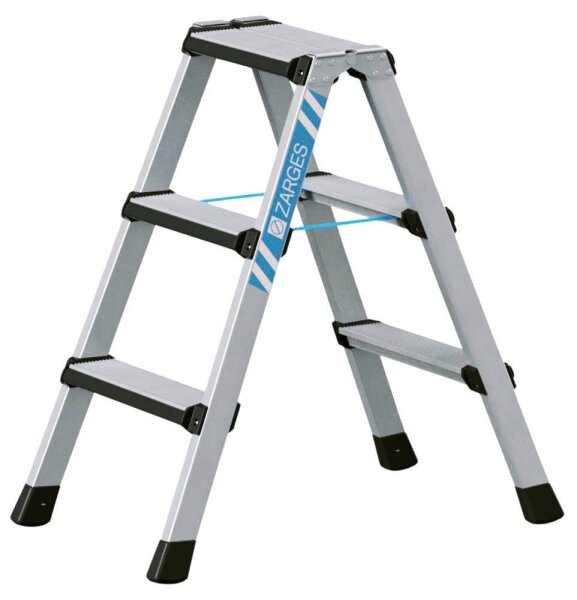 ZARGES Stehleiter beidseitig Comfortstep B silber 2x 3 Stufen, H: 84,0 cm