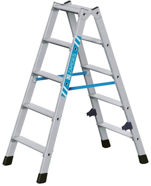 ZARGES Stehleiter beidseitig Nova B silber 2x 5 Stufen, H: 115,0 cm