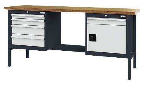 Simplaflex® Systemeinrichter Werkbank C-Line anthrazit, RAL 7016, lichtgrau, RAL 7035 4 Schubladen 200,0 x 60,0 x 96,0 cm
